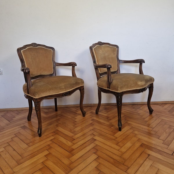 1 sur 2 fauteuil vintage de style français / fauteuil de style Queen Anne / chaises baroques / fauteuil provincial rustique / années 1970