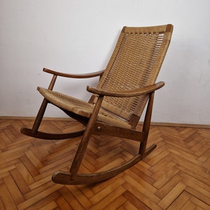 Vintage rocking chair Antique rocking chair Retro rocking chair Rope Mid century Rocking chair Hans Wegner BOHO chair 60s