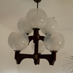 Midcentury 6-Arm Chandelier / Vintage Ceiling Light / Pendant Lighting Fixture / Chandelier Lighting / Glass Spheres / Yugoslavia / 1970s