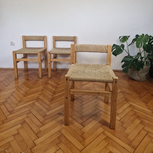 1 of 3 Vintage Boho Style Hand Woven Chair / Mid Century Modern Wooden Accent Chair / Low Back Dining Chairs/ Antique Chair / Italy / 1950s
