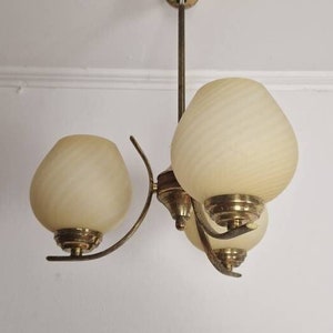 Mid Century Modern Sputnik 3 Arms Chandelier / Pendant Light Fixture / Glass Spheres Chandelier Lighting / Yugoslavia / 1970s