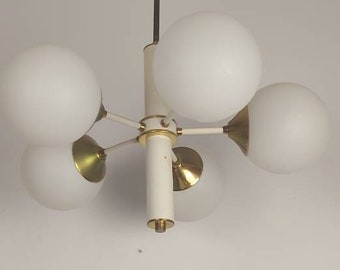 White Sputnik 5 Arms Chandelier  Vintage Sputnik Light / Space Age Lamp / Mid Century Lamp / Atomic Lamp / Made in Yugoslavia / 70s/1970s