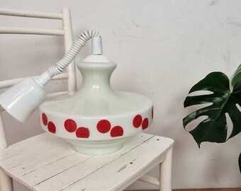 Vintage White Opaline Glass Pendant Lamp / Mid-Century Ceiling Light / Retro Kitchen Light / Farmhouse / Cottage / Yugoslavia / 1970s