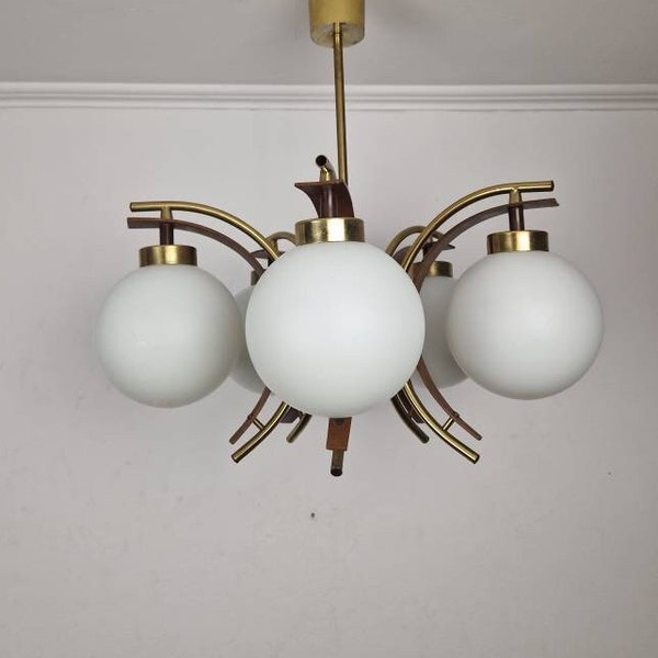 White Sputnik 5 Arms Chandelier  Vintage Sputnik Light / Space Age Lamp / Mid Century Lamp / Atomic Lamp / Made in Yugoslavia / 70s/1970s