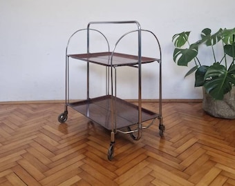 Mid-Century Modern Foldable Serving Bar Cart / 1970s Made in Germany / Folding Bar Cart / Vintage Serving Trolley / Mid Century Furniture