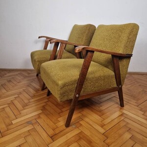 SET 2 Vintage Lounge Chairs / Mid century Armchair / Retro Yellow Armchair / 60's / Yugoslavia / Upholstered Armchair