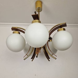 White & Gold Sputnik 5-Arm Chandelier / Vintage Mid Century Modern Lighting / Chandelier Lighting / Home Decor / Yugoslavia / 1970s