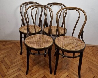 1 of 4 Vintage Thonet-style chairs no. 18 / Cafe chair / Retro chair / Mid-century / rattan seat / iconic design / Thonet 18 / Italy / 80s