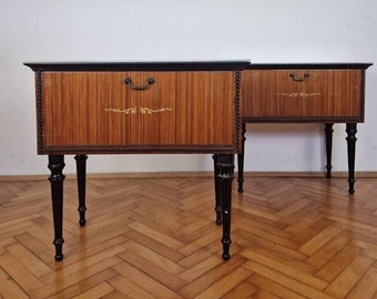 SET of 2 Vintage Wooden Bedside Tables / Mid Century Modern Nightstands / ART Deco / Bedroom Furniture / Made in Italy / 1970s