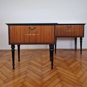 SET of 2 Vintage Wooden Bedside Tables / Mid Century Modern Nightstands / ART Deco / Bedroom Furniture / Made in Italy / 1970s