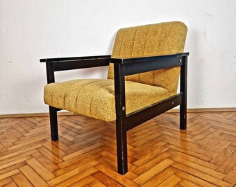 1 of 2 Vintage Lounge Chairs / Mid century Armchair / Retro Yellow Armchair / 60's / Yugoslavia / Upholstered Armchair