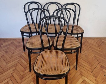 1 of 6 Thonet-style chairs no. 18 / Cafe chair / Vintage chair / Mid-century / rattan seat / iconic design / Thonet 18 / Italy / 80s