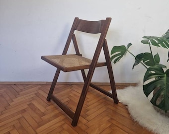 Vintage Wooden Folding Chair / MCM Brown Foldable Chair / Aldo Jacober Design Style / Accent Chair / Made in Italy / 1970s