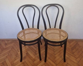 1 von 2 Thonet-Stil Stühlen no. 18 / Café Stuhl / Vintage Stuhl / Mid Century / Rattan Sitz / kultiges Design / Thonet 18 / Italien / 80er Jahre