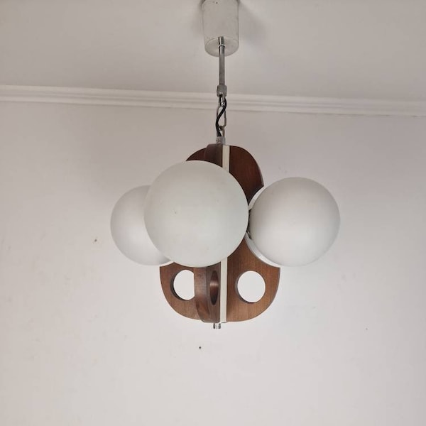 Cooper Vintage Ceiling Light / Bronze Retro Pendant light / Four Glass Bulbs / 4 arms  Chandelier / Mid-century / 70s / Yugoslavia