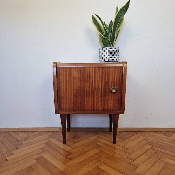Vintage Wooden Nightstand / Mid Century Bedside Table / Cabinet / Bedroom Furniture / Made in Italy / 1970s