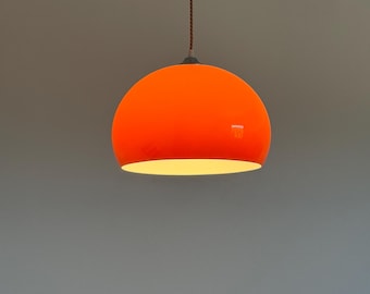 Vintage Meblo Style Orange Pendant Lamp / Space Age Ceiling Lamp / Mid-Century Modern Lighting / Italy / 1970s