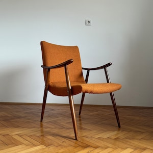 Vintage Meblo Armchair / Retro Orange Lounge Armchair / Antique Ottoman / Mid Century / Antique Chair / Upholstered Chair / Yugoslavia / 70s image 4