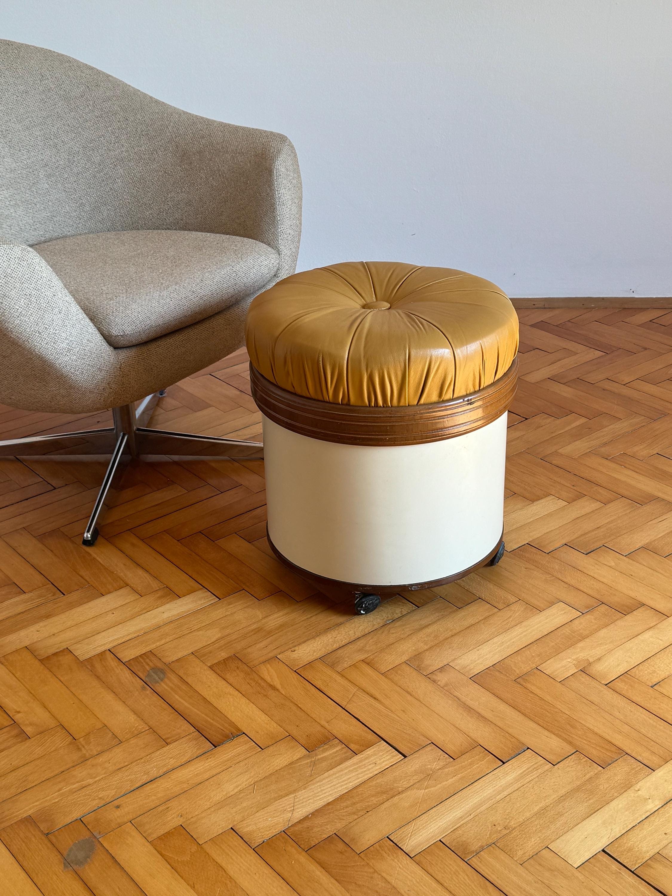 Mid Century Modern Round Footstool / Storage Ottoman / Mushroom Foot ...