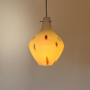 Vintage Multicolor Murano Murrina Pendant Lamp / Mid Century Art Glass Ceiling Light / Italian Handcrafted Cased Glass Shade / 1950s