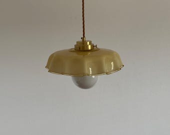 Vintage Beige Pendant Lamp / Mid Century Modern Scalloped Glass Ceiling Light / Retro Italian Lighting / 1970s