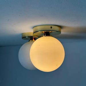1 of 10 Vintage Ceiling or Wall Lamp / Milky White Glass Flush Mount Light / School House Globe Lamp / Yugoslavia / 1970s