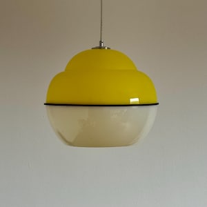 Vintage Plastic Pendant Lamp / Yellow White Ceiling Lamp / Mid Century Modern Pendant Lamp / Vintage UFO Lamp / Atomic Light / 1970s