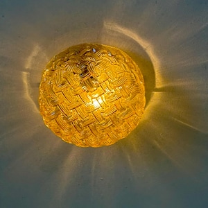 Vintage Large Round Glass Ceiling Light or Wall Sconce / Flush Mount Lamp / Wall Decor / Woven Glass Patteren Lamp / Yugoslavia / 1970s
