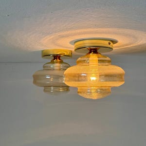 1 of 6 Vintage Translucent Glass Ceiling or Wall Lamp / Chrome and Clear Glass Flush Mount Light / Mid Century Sconce / 1970s