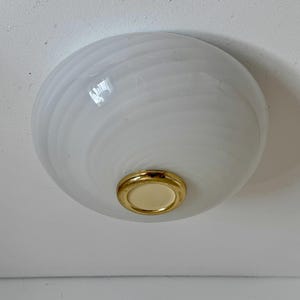 Vintage Spiral Swirl Glass Light / Italian White Wall or Ceiling Lamp / Mid Century Murano Flush Mount Sconce / Wall Decor / Italy / 1970s