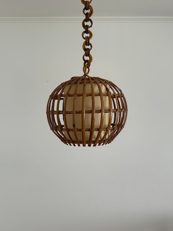Boho Wicker Hanging Lamp / Vintage Ceiling Light / Yugoslavia Pendant Light / Mid Century Home Decor / Bamboo & Rattan Ceiling Light / 1960s