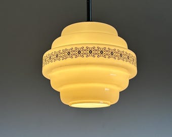 Vintage Opaline Glass Pendant Lamp / Mid Century Yugoslav Ceiling Light / White Glass Hanging Lamp / Cottage Kitchen Light / 1960s