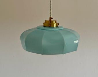 Vintage Blue Glass Pendant Lamp / Mid Century Modern Umbrella Shape Ceiling Light / Hanging Light / Made in Italy / 1970s