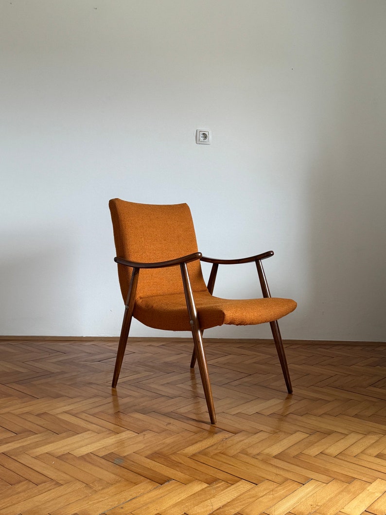 Vintage Meblo Armchair / Retro Orange Lounge Armchair / Antique Ottoman / Mid Century / Antique Chair / Upholstered Chair / Yugoslavia / 70s image 2