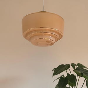 Vintage Art Deco Pink Glass Pendant Lamp / Opaline Glass Ceiling Light / Retro Hanging Lamp / Made in Yugoslavia / 1960s