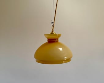 Vintage Beige Glass Pendant Lamp / Mid Century Modern Ceiling Light / Retro Italian Hanging Lamp / 1970s