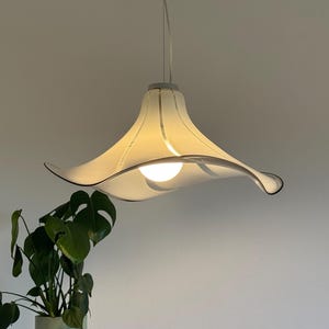 Vintage White Wavy Murano Glass Pendant Lamp / Mid Century Modern Large Ceiling Light / Hanging Swirl Glass Lamp / Made in Italy / 1970s