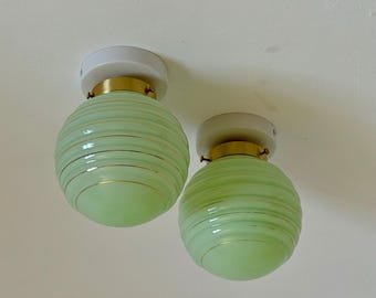 1 of 2 Vintage Art Deco Mint Green Ceiling or Wall Light / Mid Century Globe Sconce / Flush Mount Light / Yugoslavia / 1950s