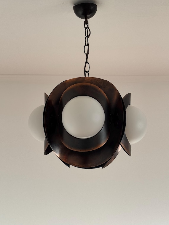Bronze Cooper 4 Arms Sputnik Chandelier / Vintage Pendant Light / Sputnik Chandelier / Space Age / Atomic Copper Ceiling Light / 1970 / 70s