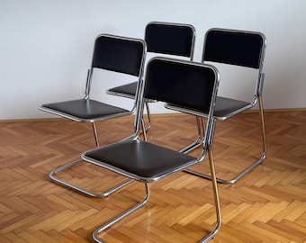 1 of 30 dark brown Bauhaus-style dining chairs / Mid-Century Modern style chrome cantilever chairs / chairs inspired by Mart Stam / 1980s