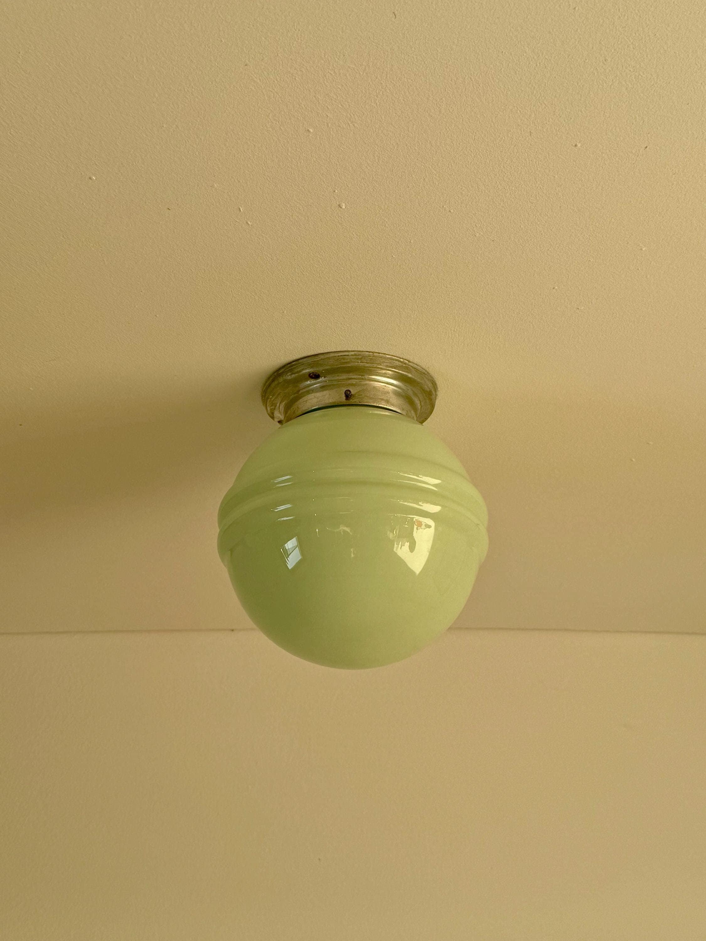 Vintage Art Deco Small Penadant Light / Mid Century Modern Ceiling Lamp / Glass Hanging Lamp / Yugoslavia / 1960s