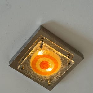 Vintage Murano Glass Square Light by Mazzega / Italian Orange & Clear Glass on Chrome / Wall or Ceiling Flush Mount Lamp / 1970s