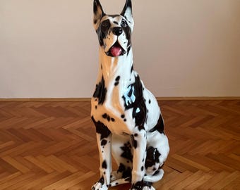 ヴィンテージ白磁製グレート・デーン犬の置物 - 高さ7インチ - 1980