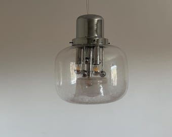 Vintage Doria Leuchten Clear Glass & Chrome Chandelier / German Mid Century Modern Pendant Lamp / Space Age Ceiling Lamp / 1970s