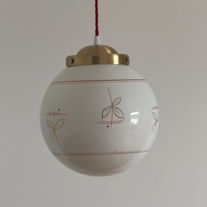Vintage White Glass Globe Pendant Lamp / Mid Century Ceiling Light / Antique Pendant Light / Retro Home Decor / Yugoslavia / 1970s