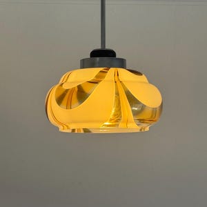 Vintage White & Soft Yellow Glass Pendant Lamp / Ceiling Light / Mid Century Modern / Home Decor / Made in Italy / 1970s