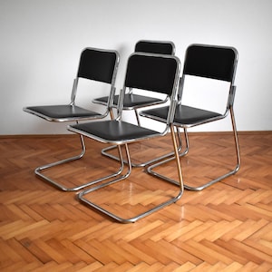 1 of 30 Vintage Bauhaus Black Dining Chairs  / Mid Century Modern Cantilever Chrome Chairs /Mart Stam Style Chairs  / Italian Design / 1980s