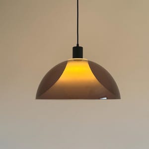 Vintage Space Age Pendant Lamp / Brown-Purple Acrylic Dome LIght by Martinelli Luce / Mid Century Italian Ceiling Light / 1970s