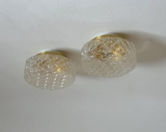 1 of 2 Vintage Round Ceiling Light or Wall Lamp / Clear Textured Glass Flush Mount Lamp / Mid Century Sconce / Yugoslavia / 1970s