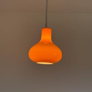 Retro Orange Opaline Glass Pendant Lamp / Adjustable Space Age Ceiling Light / Mid Century Modern Lighting / Made in Yugoslavia / 1970s